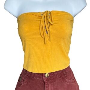 Forever 21 Mustard Lace-Up Crop Top Small